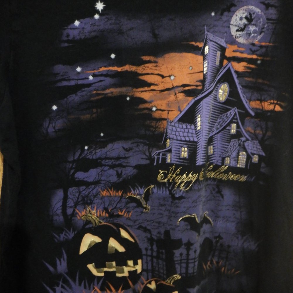 Happy Halloween Ladies Shirt 2X (18W - 20W) Black Purple Orange Gold Shimmer - Picture 2 of 15